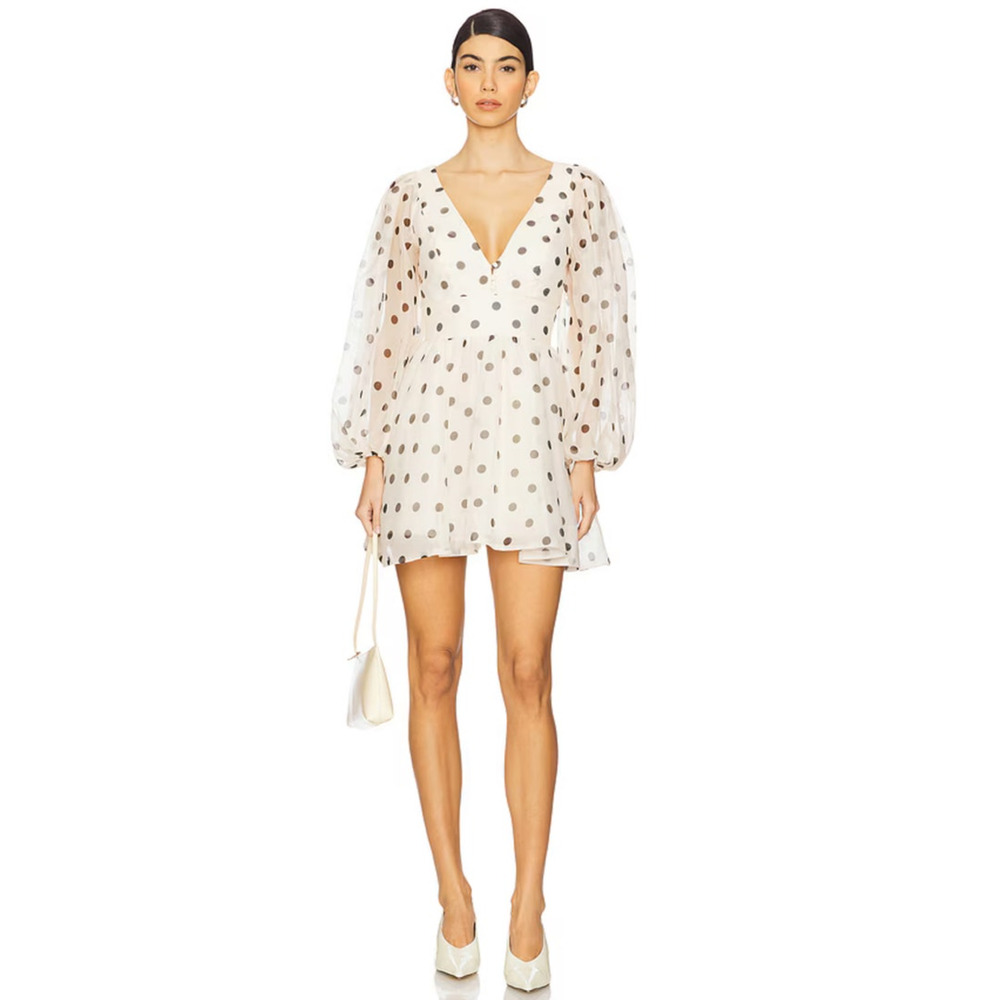 Bardot Eva Mini Dress, Polka Dot Nude Spot, Revolve, Coquette,‎ Retro, size 10